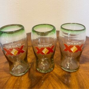 3 Dos Equis XX Hand Blown Beer Glass Set Excellent Condition
